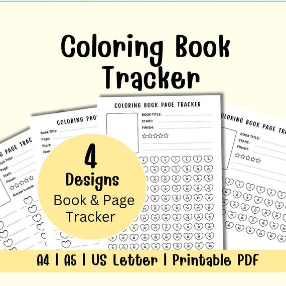 Coloring Book Tracker Printable PDF, Coloring Page Tracker Log, Adult Coloring Organizer, A4 A5 US Letter, Instant Download