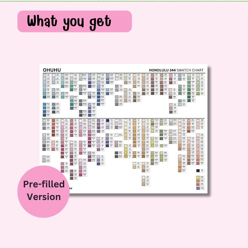 Ohuhu 344 Honolulu Swatch Chart Printable | A4, US Letter | Pre-filled ...