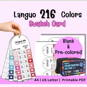 Languo 216 Gel Pen Swatch Card, Pre-Colored + Blank DIY, Color Code Chart for Languo x Qimiart 216 Colors, Printable PDF   A4 US Letter