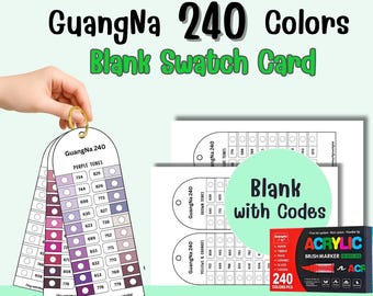 Carte d'échantillons de marqueurs GuangNa 240 | Nuancier vierge imprimable | PDF A4 et lettre US | Fourniture artistique pour les amateurs de marqueurs acryliques