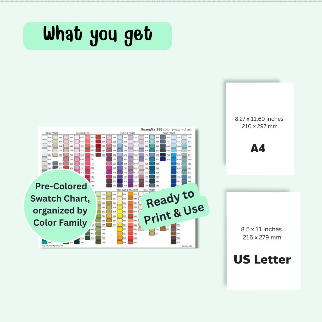 Guangna 288 Pre-colored Swatch Chart Printable Acrylic Marker Color ...