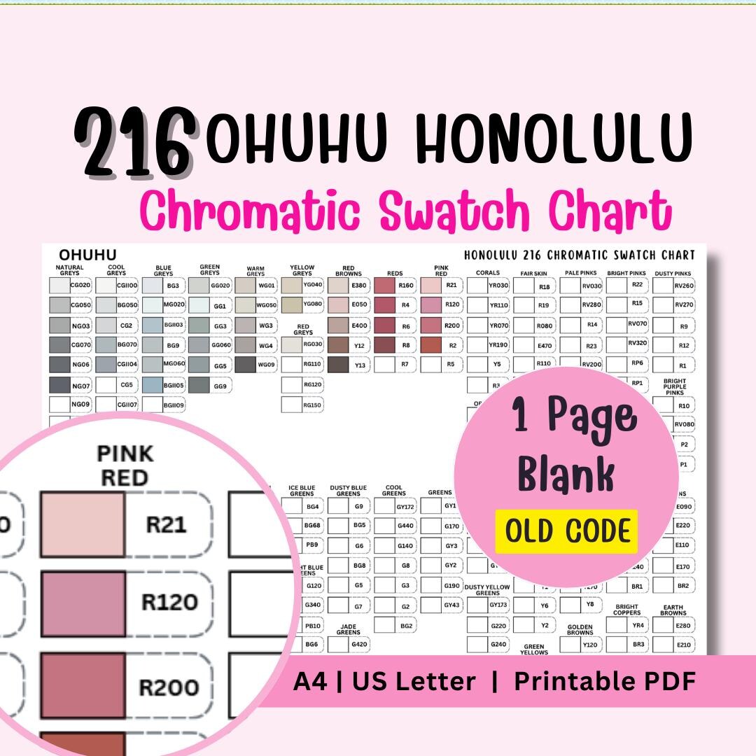 Ohuhu 216 Honolulu Swatch Chart Printable | Old Color Code Printable ...