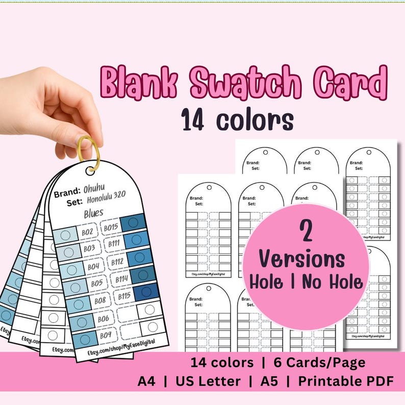 Blank Swatch Card Printable | Marker Swatch Template PDF | 14 Colors ...