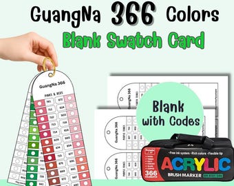 Carte d'échantillons de marqueurs GuangNa 366 | Nuancier vierge imprimable | PDF A4 et lettre US | Fourniture artistique pour les amateurs de marqueurs acryliques