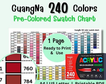 GuangNa 240 Pre-Colored Swatch Chart Printable Acrylic Marker Color Reference A4 PDF
