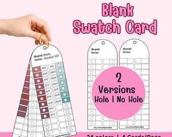Blank Swatch Card Printable | Marker Swatch Template PDF | 24 Colors Card | 4 Cards Per Page | A4 US Letter