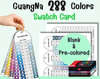 GuangNa 288 Musterkarten | Druckbare Farbtabelle PDF | Blank & Eingefärbt | A4, US Letter | Marker Organizer Werkzeug