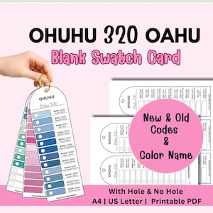Ohuhu Oahu 320  Blank Swatch Card Printable PDF New Old Codes Color Names A4 US Letter