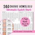 Ohuhu 344 Honolulu Swatch Chart Printable | New and Old Codes | Chromatic Color Chart | A4 US Letter | Blank DIY Version