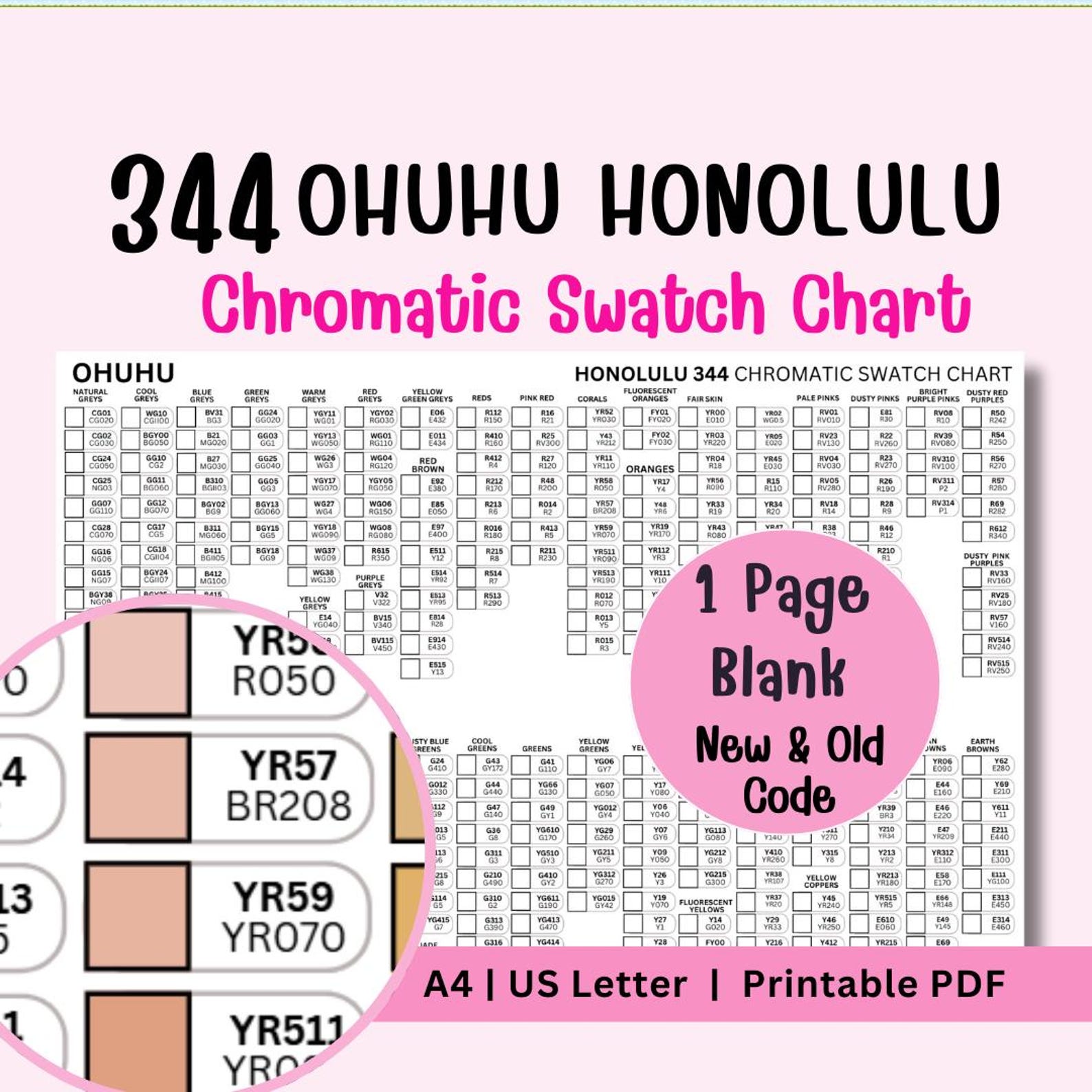Hulu Color Code Ohuhu 344 Honolulu Swatch Chart Printable | New and Old Codes ...