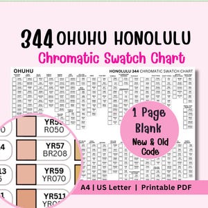 May include: A printable chromatic swatch chart with the text "344 OHUHU HONOLULU" in black and "Chromatic Swatch Chart" in pink. The chart includes color swatches, color codes, and the text "1 Page Blank New & Old Code".
