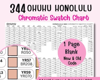 Ohuhu 344 Honolulu Swatch Chart Printable | New and Old Codes | Chromatic Color Chart | A4 US Letter | Blank DIY Version