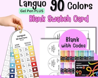 Languo 90 Colors Gel Pen PLUS Swatch Card Printable PDF – Blank with Codes – A4 & US Letter – Acrylic Painting Gel Pen Chart