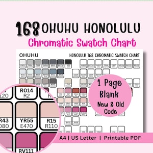 May include: A chromatic swatch chart labelled "168 OHUHU HONOLULU". The chart features a range of colours with corresponding codes. It includes a "1 Page Blank" section with "New & Old Code" information. Available in A4 and US Letter sizes as a printable PDF.