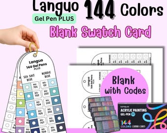 Languo 144 Colors Gel Pen PLUS Swatch Card Printable PDF, Acrylic Painting Gel Pen Color Chart, Blank Color Tracker, A4 & US Letter