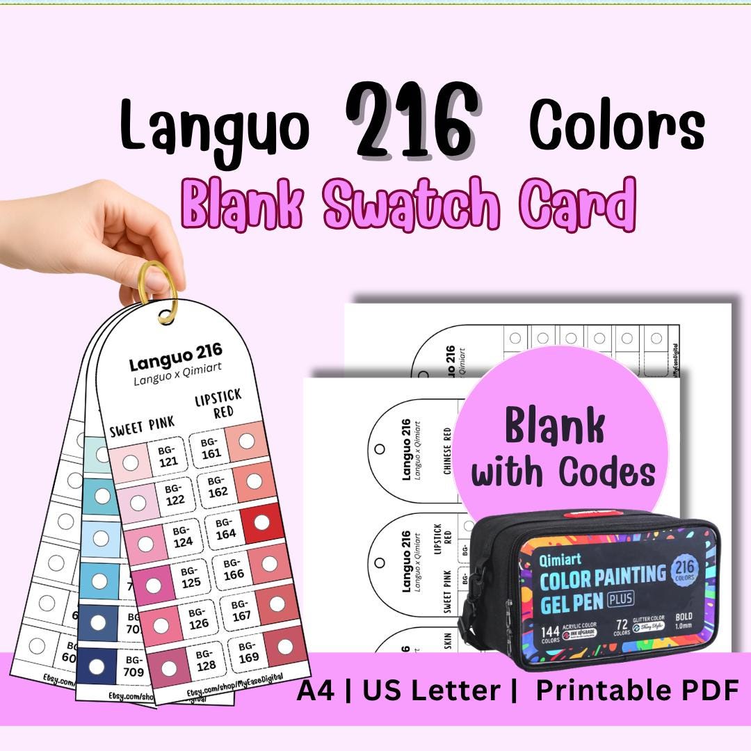Languo 216 Gel Pen Swatch Card, Color Code Chart for Languo X Qimiart ...