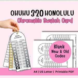 Peut inclure: Une carte d'échantillons chromatiques PDF imprimable pour les marqueurs Ohuhu 320 Honolulu. La carte présente des nuanciers de couleurs en gris naturels et froids, avec une section vierge pour les codes nouveaux et anciens. Inclut les formats A4 et US Letter.