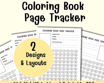 Coloring Book Tracker Printable | Page Log 50, 100 Pages | Left, Right Layout | A4 A5 US Letter PDF | Digital Download