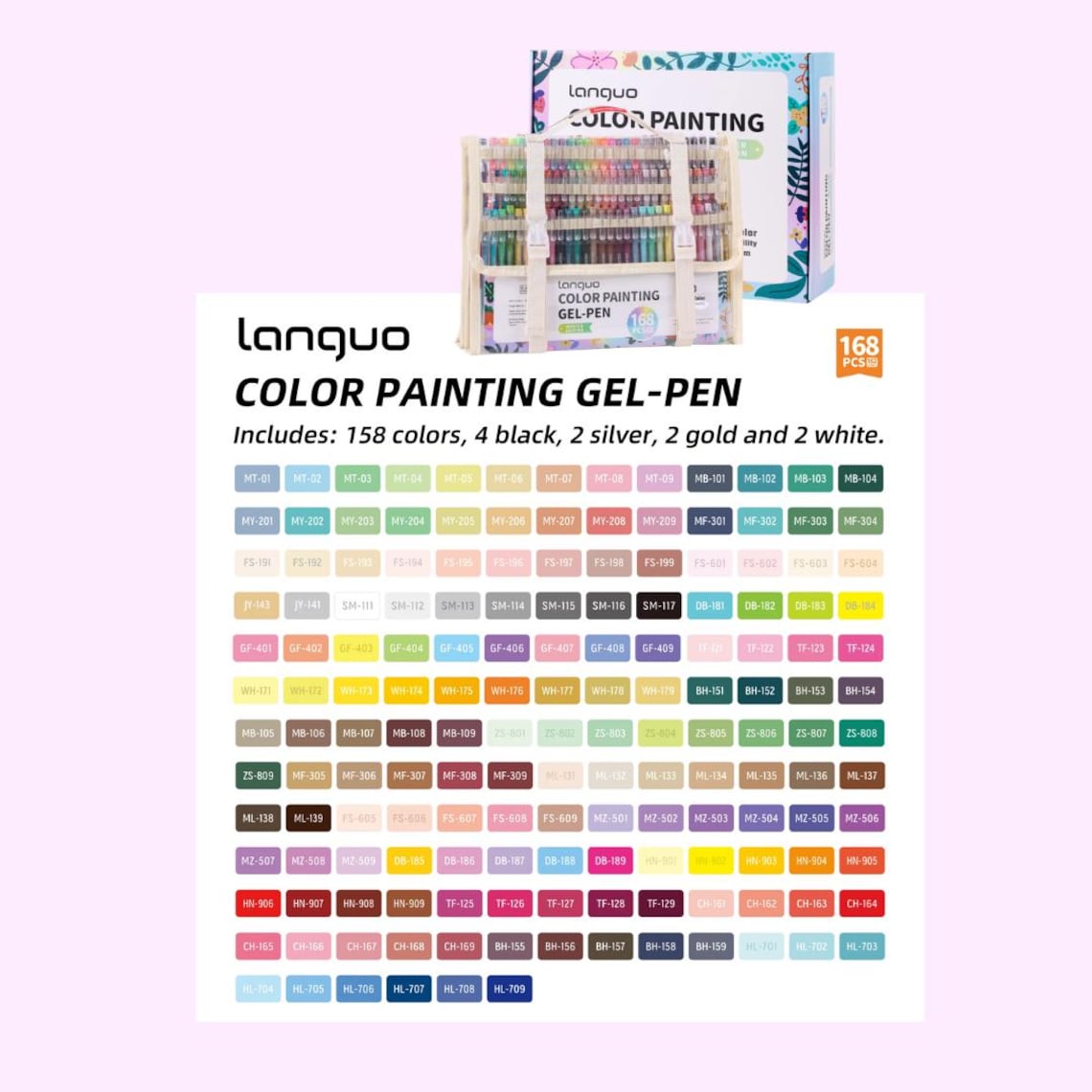 Languo 168 Gel Pen Swatch Template | 162 Colors Printable Color Chart ...