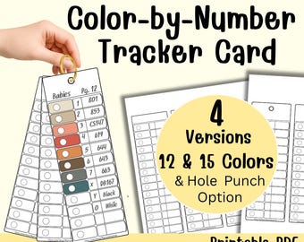 Color by Number Tracker Card Printable PDF 12 or 15 Color Layout A4 A5 US Letter Personal Use