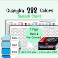 GuangNa 288 Marker Swatch Chart PDF \u2013 1 Page Color Chart Printable, Precolored and Blank Versions product logo