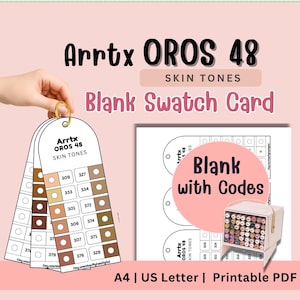 Arrtx OROS 48 hudtonsprovkort | Alkoholpenna 48 färgkarta | Utskrivbar tom med koder | A4 och US Letter PDF | Penna med dubbel spets