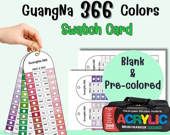 Nuancier GuangNa 366 | Carte de couleurs imprimable (PDF) | Vierge et pré-colorée | Formats A4 et Lettre US | Outil de rangement pour marqueurs