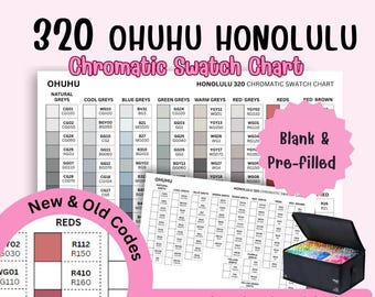 Gráfico de amostra de Ohuhu Honolulu 320 | Tabela de cores do marcador (download digital em PDF)