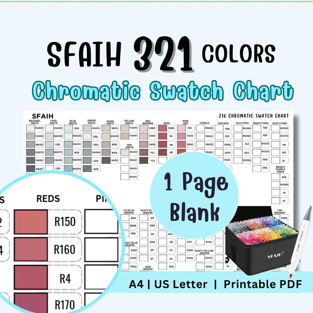SFAIH 321 Colors Swatch Chart Printable PDF | Alcohol Marker Color ...