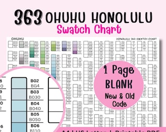 Ohuhu 363 Honolulu Swatch Chart Printable | New and Old Codes | Color Chart | A4 US Letter | Blank DIY Version | Christmas Gift