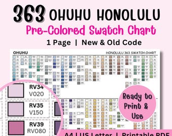 Ohuhu 363 Honolulu Pre-Colored Swatch Chart Printable | Chromatic Color Chart | New Old Codes | A4 US Letter PDF