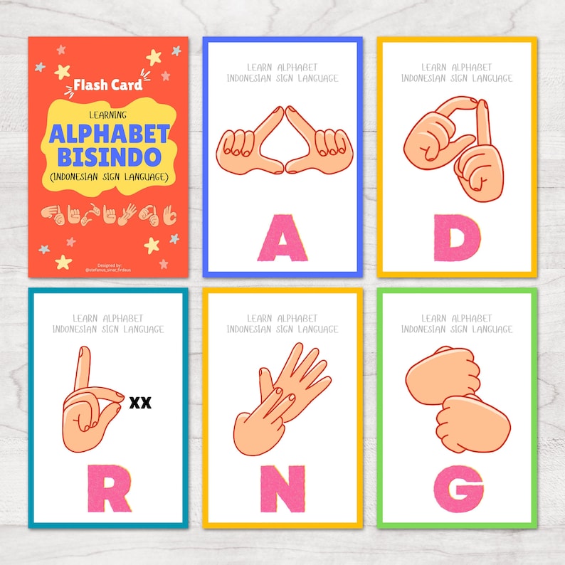 Bali Sign Language Bisindo Alphabet Flash Cards: Indonesian Sign Language (printable PDF ...