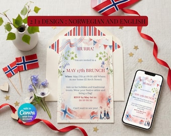 17 Mai Norwegian Invitation Template | Syttende Mai Party Canva Printable | Constitution Day Digital Download