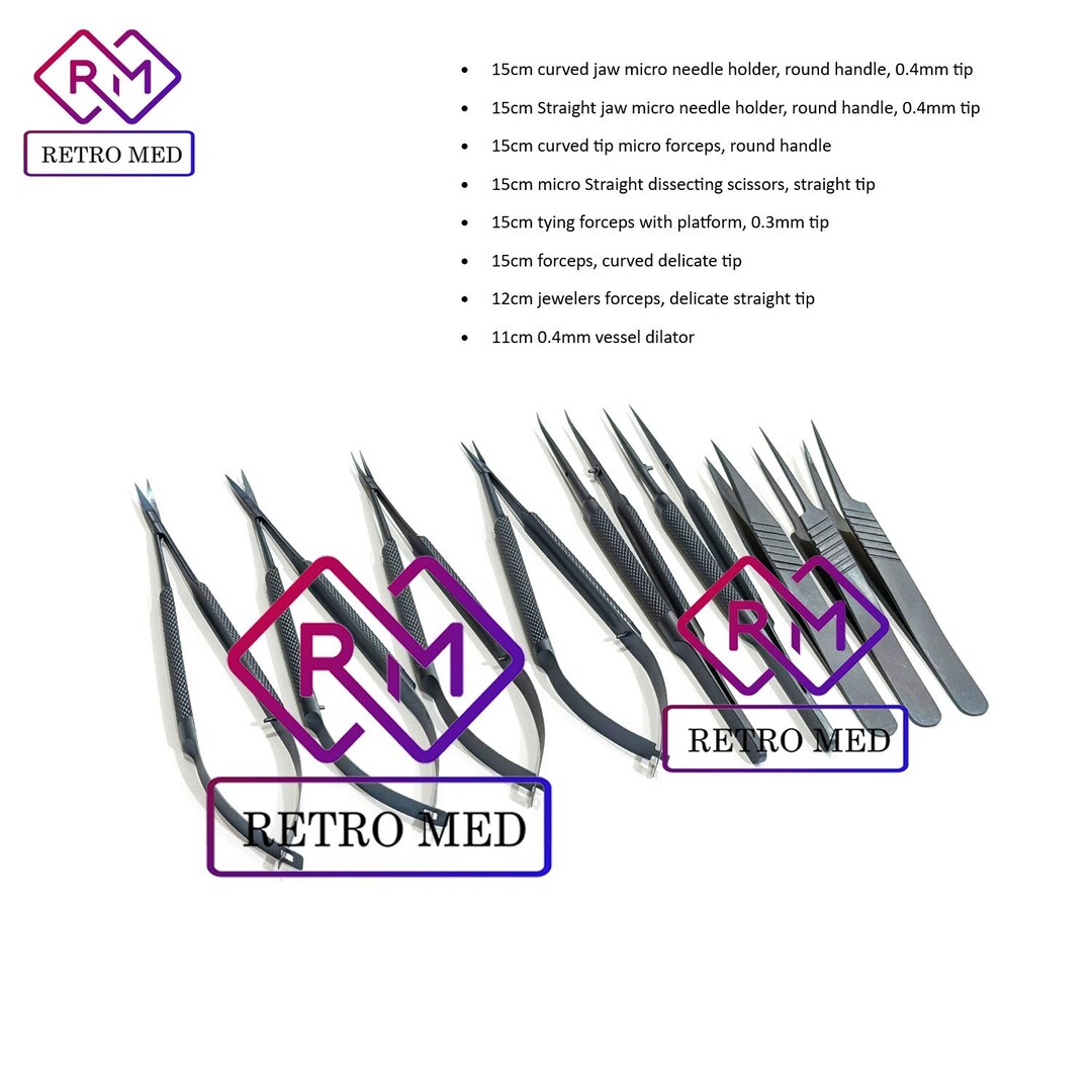 Micro Surgery Instruments Set 9 Pcs Reusable and Autocalvable With Gray ...
