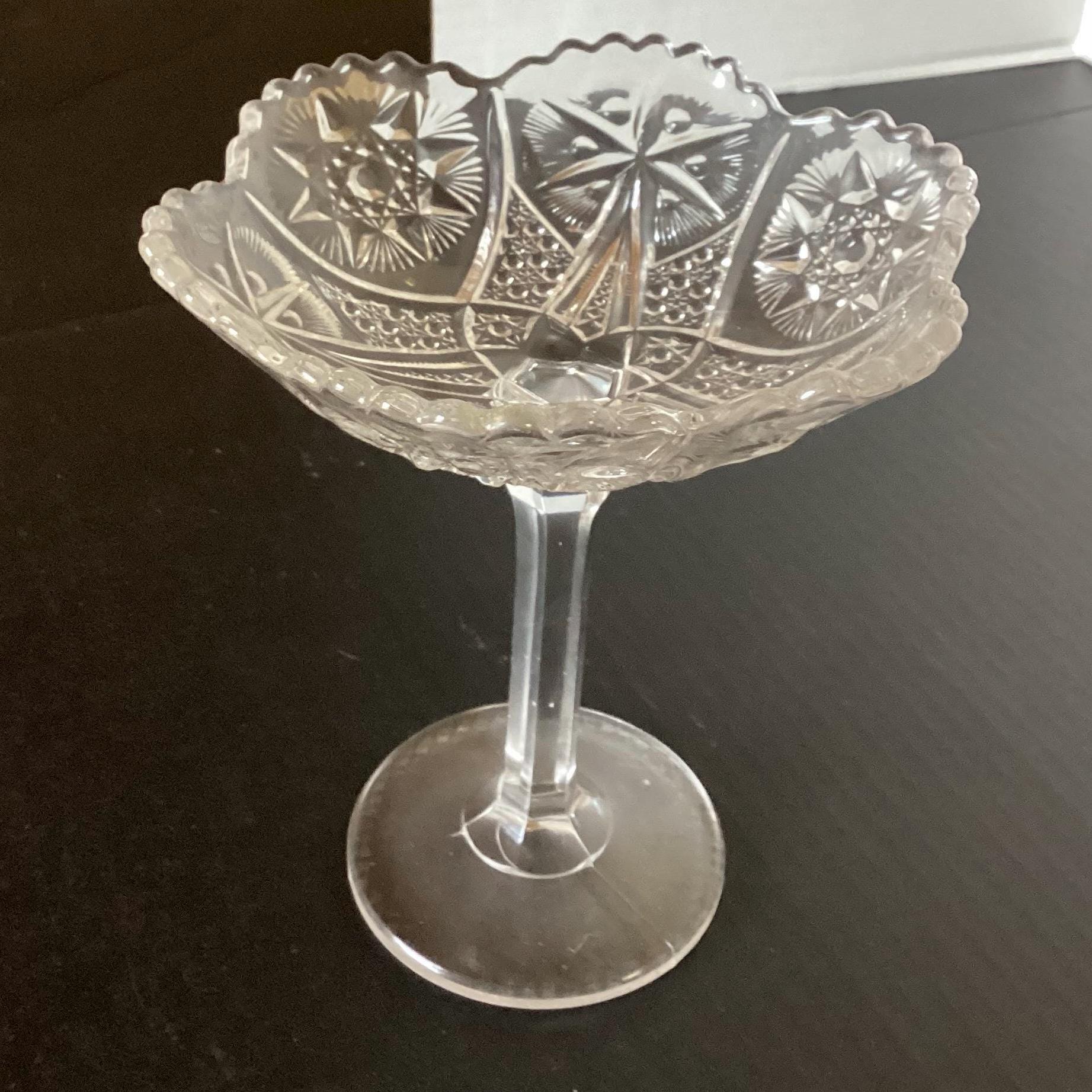 Compota de vidrio antigua estadounidense de principios de 1909.