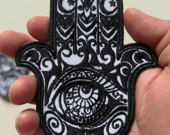 2Pcs. Hamsa Hand Embroidered Iron-On Patches, Lucky Amulet (2 Pcs)
