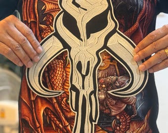 Large Skull Mandalorian Star Wars Boba Fett Glow symbol Embroidery Iron-On Sew-On Patches