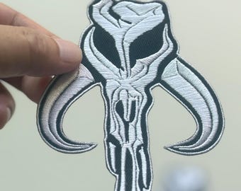 2Pcs. Skull Mandalorian Star Wars Boba Fett symbol Embroidery Iron-On Sew-On Patches