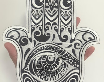 Embroidered Hamsa Hand Patch: Iron-On Amulet, Lucky Symbols (10" x 8")