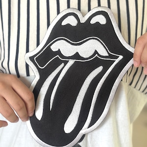 Rolling Stones Logo Patch, Embroidered Iron-On Sew-On (10" x 8")