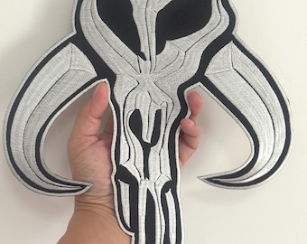 Large Skull Mandalorian Star Wars Boba Fett symbol Embroidery Iron-On Sew-On Patches