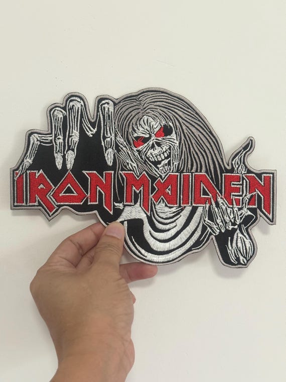 Classic Iron Maiden Eddie Woven Patch. It's The 'candle Middle Finger' Design. High-quality Music Badge For Your Jacket Or Vest.