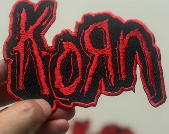 2Pcs. Korn Logo Patch (2 Pcs) - Red & Black Embroidered Iron-On