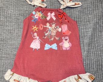 Tie strap bubble romper toystory graphic t upcycle 5t