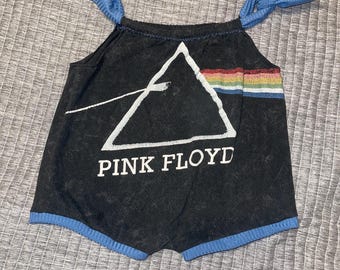 Tie strap bubble romper rock band graphic t upcycle 3/6m