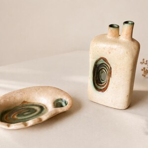 Vintage Nikos Dazelidis Sculptural Ceramic Vase Set, Signed Greek Mid Century Pottery