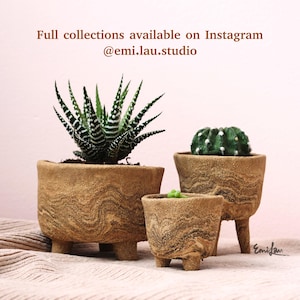 Colección Suna • Jardinera de loza Neriage hecha a mano • Maceta de arcilla sin esmaltar