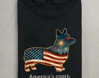 Corgi America’s 250th Comfort Colors Shirt, Patriotic Corgi Dog Tee, USA Fireworks Puppy Gift for Dog Lovers, Silly Novelty Corgi Mom Tee