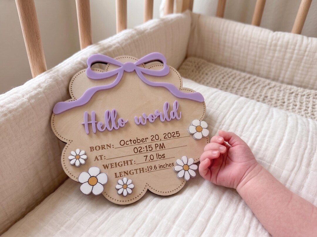 Personalized Baby Birth Stats Sign, Wooden Name Plaque, Daisy Nursery ...