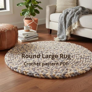 Crochet Round Rug Pattern PDF, Chunky Crochet Rug Pattern, Easy Crochet Floor Rug